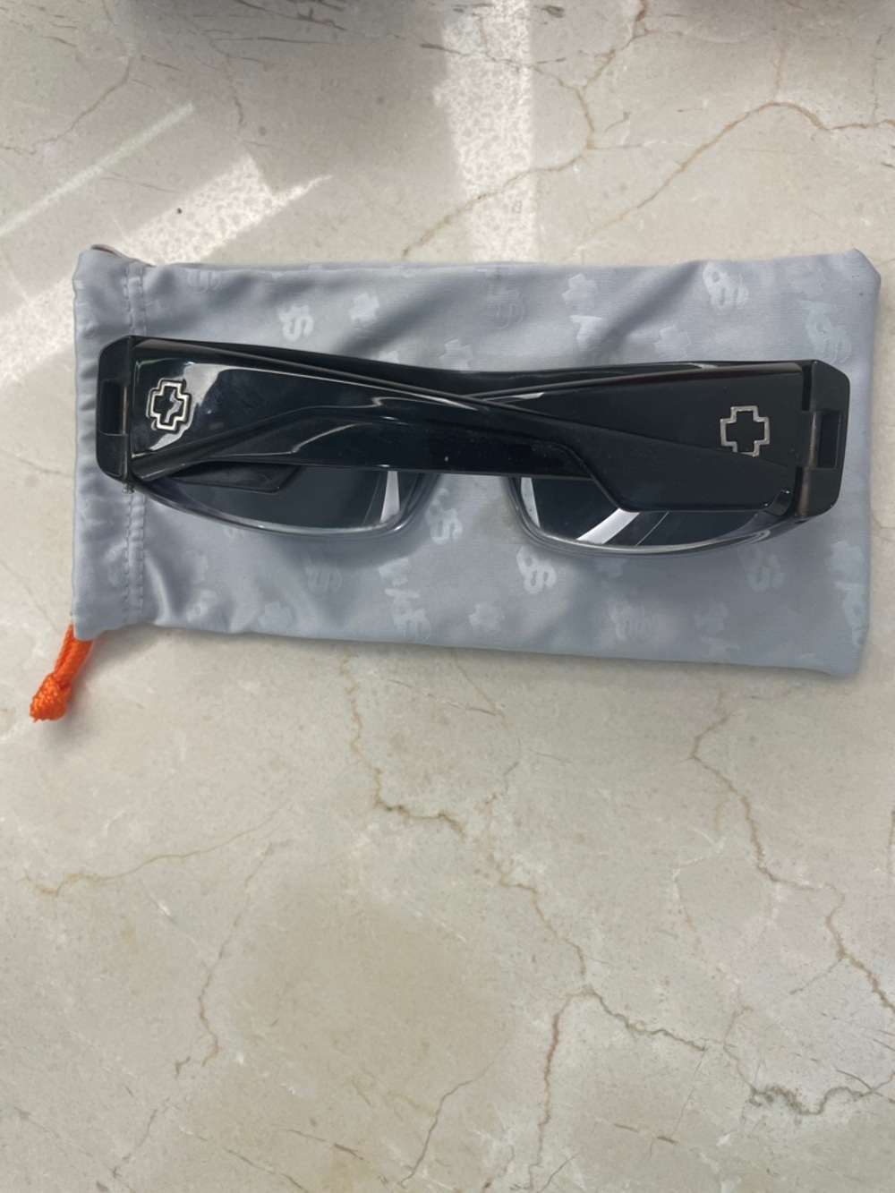 Black SPY Shield Wrap Sunglasses with Cross Emblems